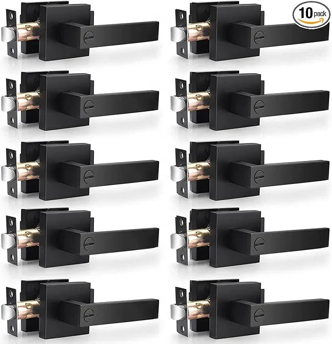 Probrico 10 Pack| Matte Black Door Handles Privacy Door Levers, Heavy Duty Bed and Bath Door Locks Interior Keyless Locksets, Reversible Flat Levers with Square Rosette - ModernBath