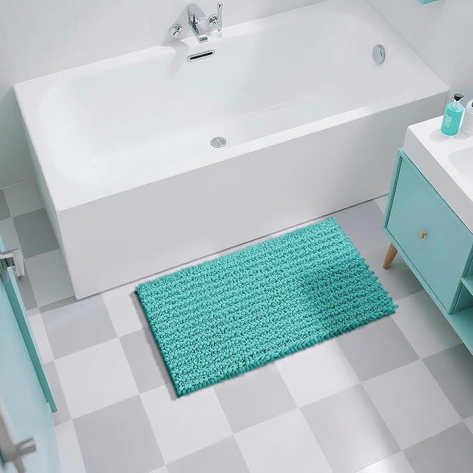 Yimobra Large Bathroom Rugs Non Slip Washable 36x24 Inch - Ultra Soft Absorbent Chenille Bath Mat, Quick Dry Shaggy Floor Carpet for Tub Shower, Lake Blue Home Decor Accessories - ModernBath