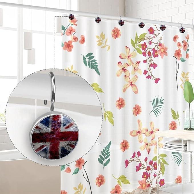 Vintage UK British Flag Shower Curtain Hooks Set of 12 Rustproof Metal Shower Hooks for Curtains Rods Shower Curtain Rings for Bathroom Living Room Bedroom Decor - ModernBath