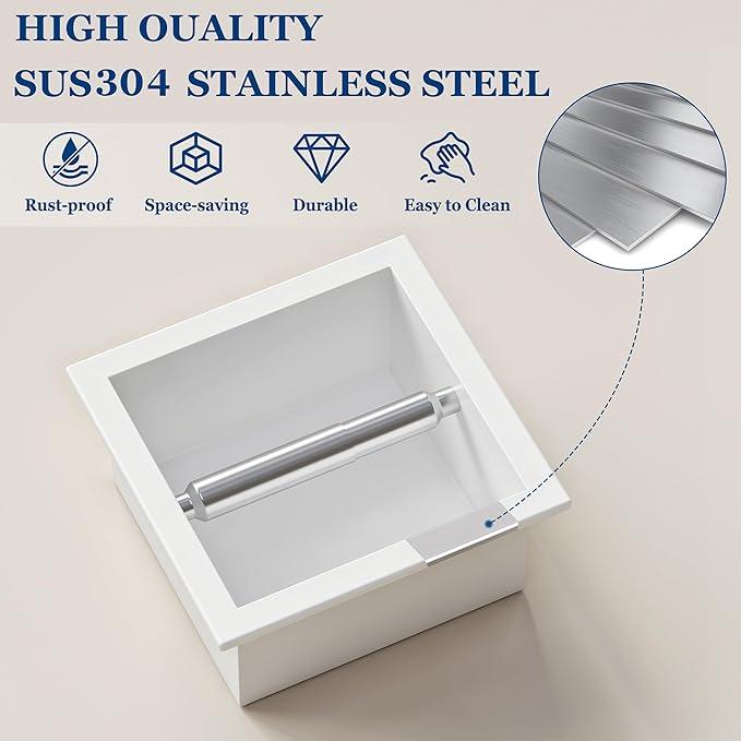 Toilet Paper Holder, SUS 304 Stainless Steel Recessed Toilet Paper Holder Built-in, in Wall Toilet Paper Wall Holder for Bathroom, Matte White - ModernBath