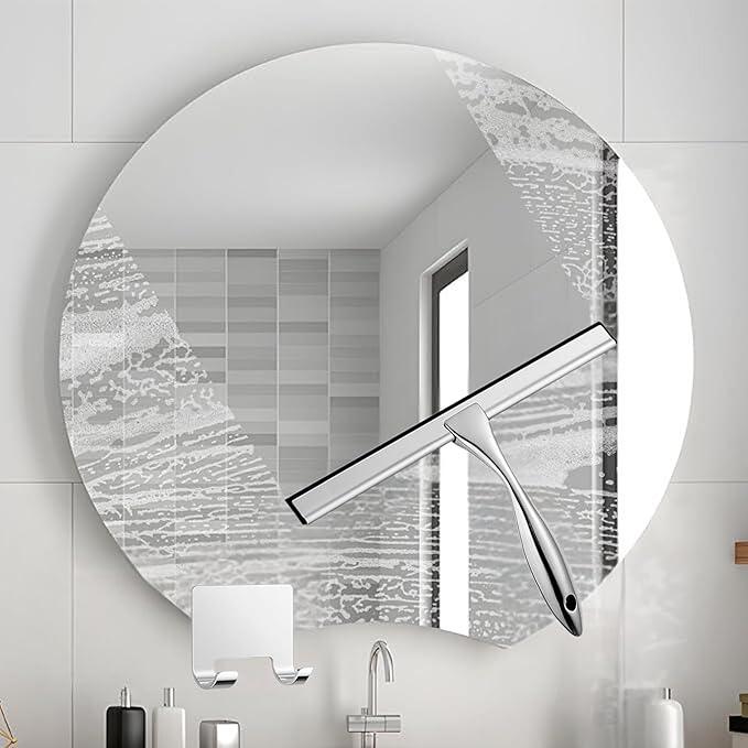 12'' Light Weight Stainless Steel Shower Squeegee for Glass Doors with 4 Pieces Set (1 Window Squeegee, 1 Door Hook and 2 Adhesive Hooks) Perfect Cleaning Tool for Car, Window, Bathroom Mirror - ModernBath