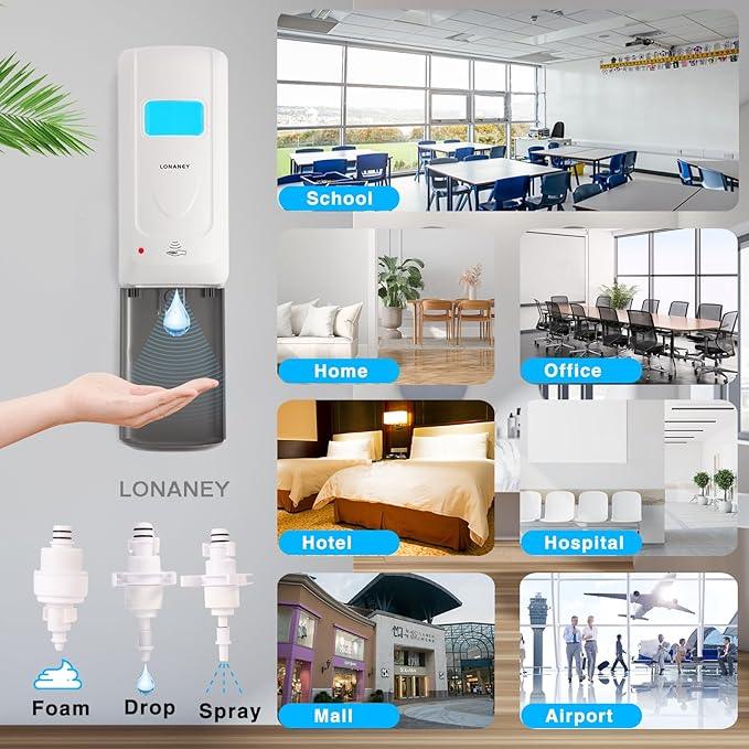 LONANEY Touchless Automatic Foaming Hand Soap Dispenser Wall Mount, Motion Sensor Foam Liquid Refill Bottle Sanitizer Dispensing for Bathroom Kitchen Home Farmhouse Station - ModernBath