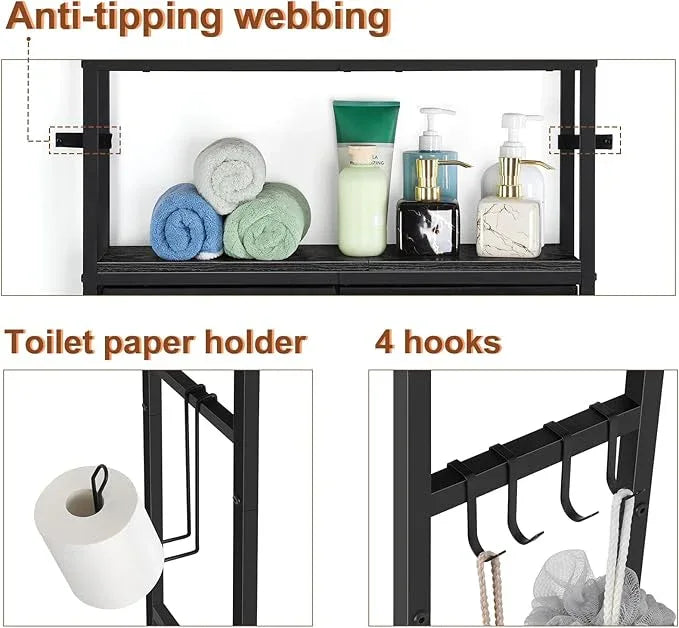 YBING Black Over The Toilet Storage Cabinet, Over Toilet Bathroom Organizer Freestanding, Above Toilet Storage Cabinet, Over Toilet Storage Shelf with Drawers - ModernBath