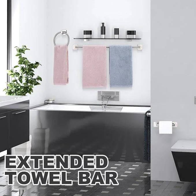 Gisafai 15 Pcs Bathroom Hardware Set, Towel Bar Set Stainless Steel Bathroom Accessories 23.6/16 Inches Towel Bar Ring Robe Hooks Toilet Paper Holder Wall Mounted (Silver) - ModernBath