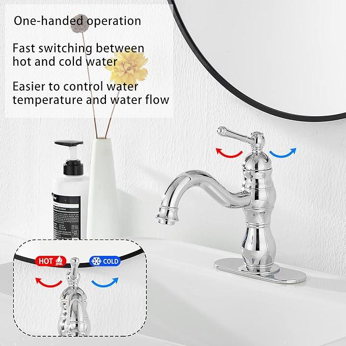 Chrome Bathroom Faucet GGStudy 360° Swivel Bathroom Vanity Faucet Single Handle One Hole Bathroom Sink Faucet Basin Matching Pop Up Drain with Overflow - ModernBath