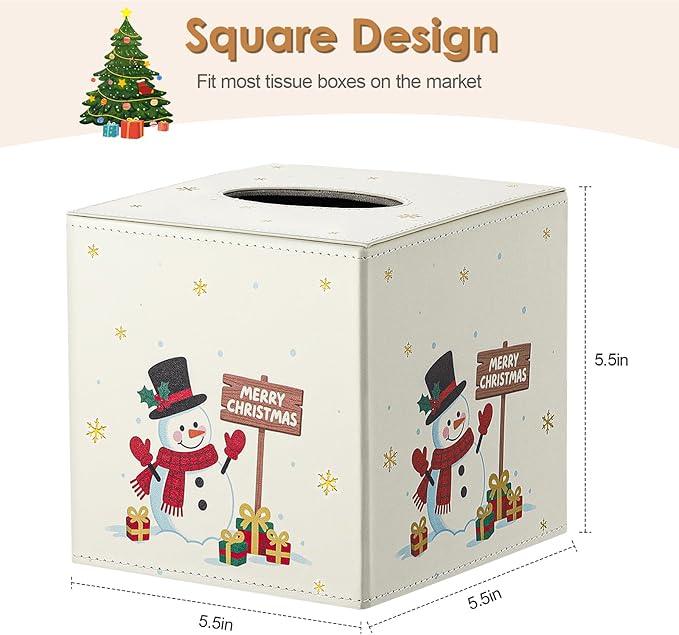 Luxspire Christmas Tissue Box Cover, 5.51" Square Tissue Box Cover with Magnetic Closure, Tissue Box Holder Christmas Decor for Living Room Bedroom Countertop Cars Hotels, Christmas Snowman - ModernBath