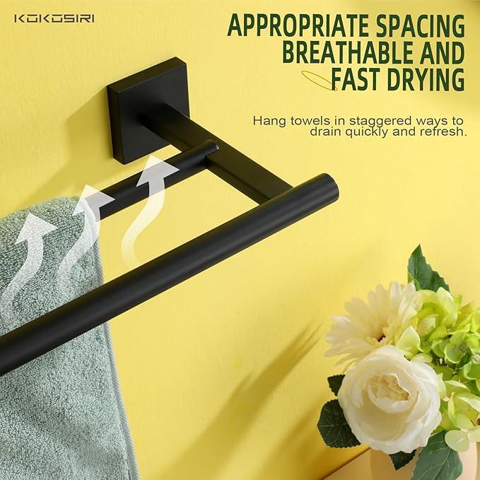 KOKOSIRI Towel Rails Bathroom Hardware Towel Bars Matte Black 24 Inch Bath Towel Holder for Cabinet Kitchen Wall Stainless Steel B5005BK-L24 - ModernBath