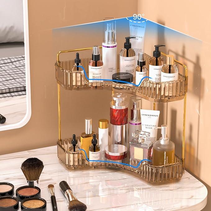 GTI 2 Tier Makeup Organizer, Large Capacity Bathroom Counter Organizer, Perfume Cosmetics Skincare Vanity Organizers, Dresser Countertop Organizer and Storage for Women (Amber) - ModernBath