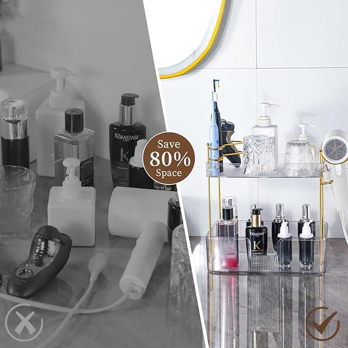 Bathroom Counter Organizer, Large Makeup Organizer Countertop, Shelf Storage, Vanity Tray, Easily Assemble for Bathroom Organizers and Storage, Undersink, Cabinet, 2 Tiers Clear - ModernBath