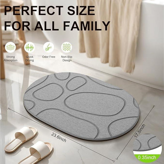 Cenepor Stone Bath Mat Diatomaceous Earth: Non-Slip Super Absorbent Shower Mat Quick Drying Bathroom Mat, Easy to Clean & Odorless Diatomite Bathmats for Bathroom Floor, Grey - ModernBath