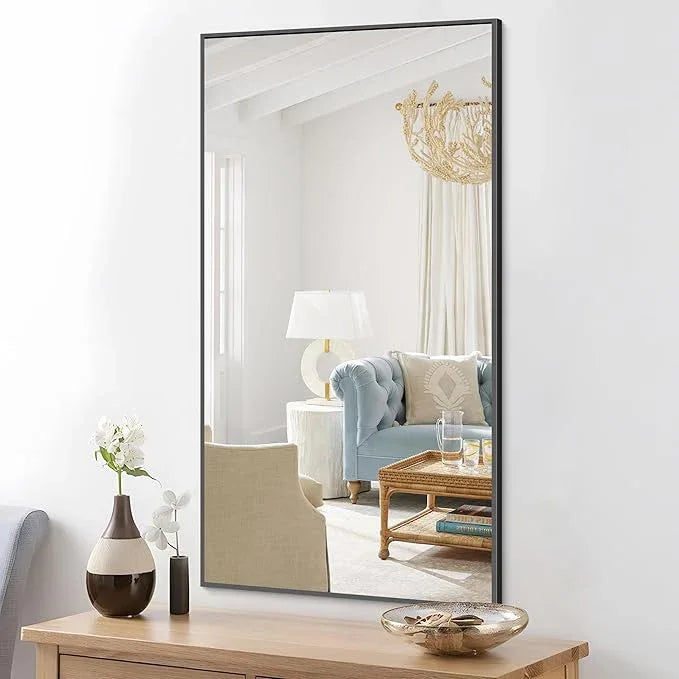 COFENY 48x24In Black Bathroom Mirror for Wall, Rectangle Mirrors with Metal Frame, Bathroom Rectangular Mirror Modern Wall Mirror for Bedroom Living Room, Entryway Hangs Horizontal or Vertical - ModernBath
