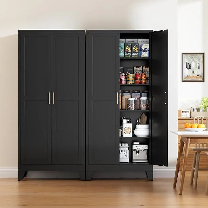 71” Tall Pantry Storage Cabinet, Kitchen Cabinets, Metal Cupboard with 4 Adjustable Shelves for Dining Room, Bathroom, Living Room - ModernBath