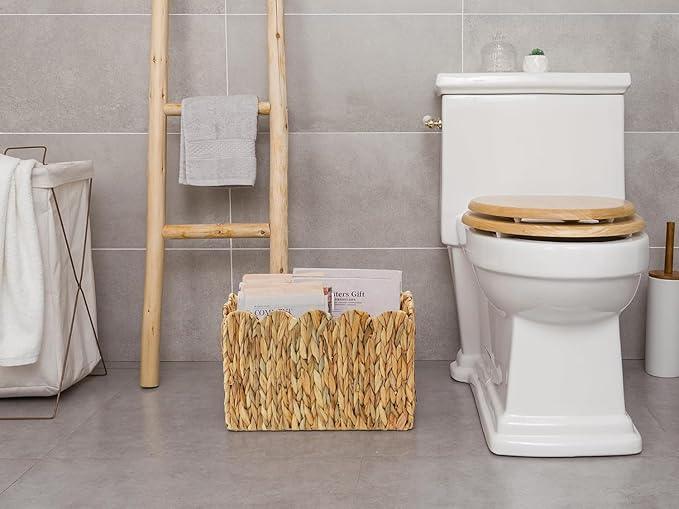 Water Hyacinth Magazine Holder with Scalloped Edge – Toilet Paper Storage Basket Natural Woven Decorative Basket for Magazines, Newspapers, Mail, Living Room, Bathroom & Office - ModernBath