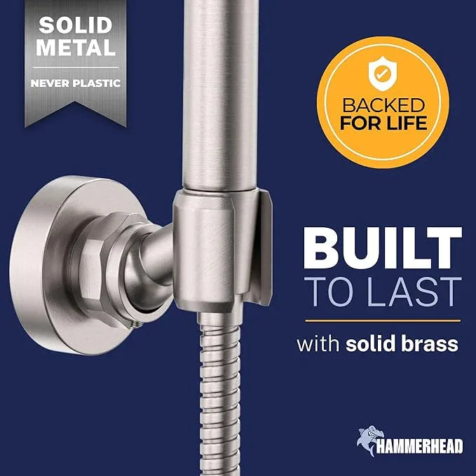 HammerHead Showers Solid Metal Handheld Showerhead Holder Wall Mount, Adjustable Screw-Mounted Pivot Ball, Shower Hose Holder, Fits Most Handheld Showerheads, Brushed Nickel - ModernBath