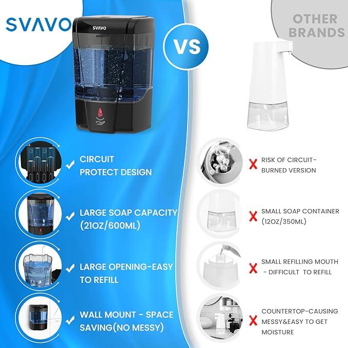 SVAVO Automatic Soap Dispenser Wall-Mounted, Hand Soap Dispenser Touchless Electric Sensor Pump Battery Operated for Office Home Kitchen Bathroom, Hotel Restaurant, 600ml/21fl.oz - ModernBath