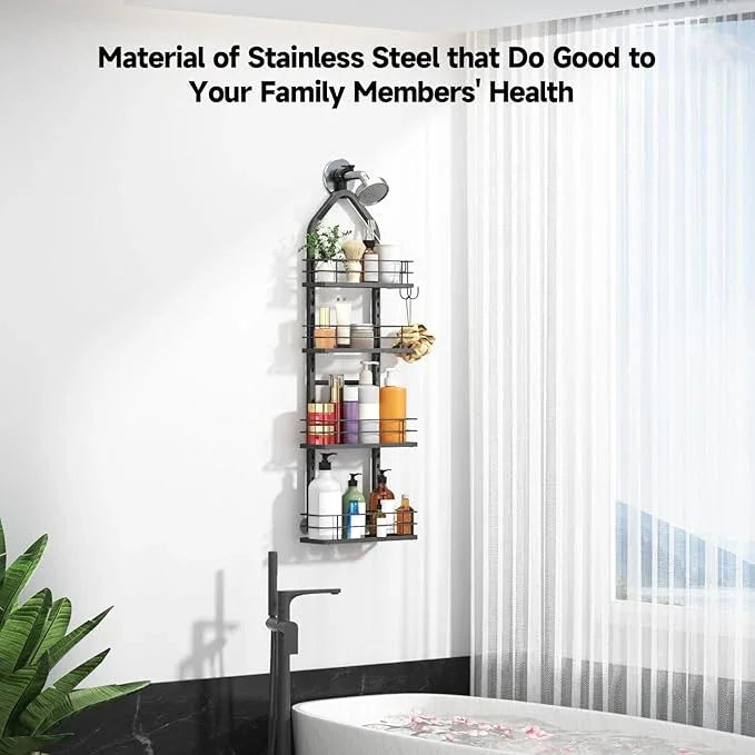 Aquohola Shower Caddy Hanging (Black), Adjustable Anti-Swing-Over The Shower Head Caddy, 4 Tier Height Bathroom Storage Organizer Bathroom Shelves Basket Rack Shower Caddies (4Tier) - ModernBath