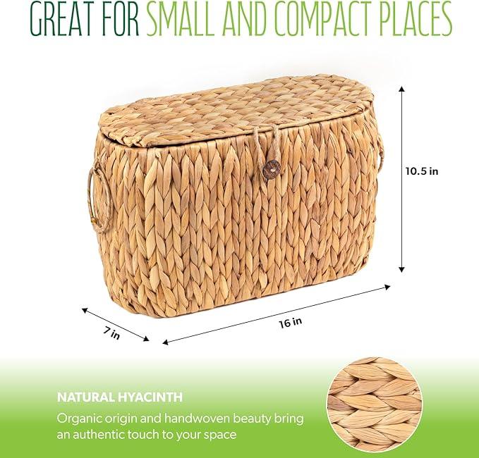 Toilet Paper Storage, Water Hyacinth Baskets with Lid, Toilet Paper Baskets for Storage Holder 6 Rolls, Papers Basket with Built-in Handles for Organizer, Bathroom Accessories Organizer - ModernBath