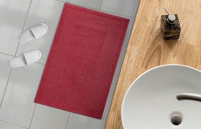 Avalon Towels Red Bath Mat - 100% Cotton Set of 2 Absorbent Bathmat - Bathroom Mats Quick Dry Bath Mats for Bathrooms (22x34 Inches) - ModernBath