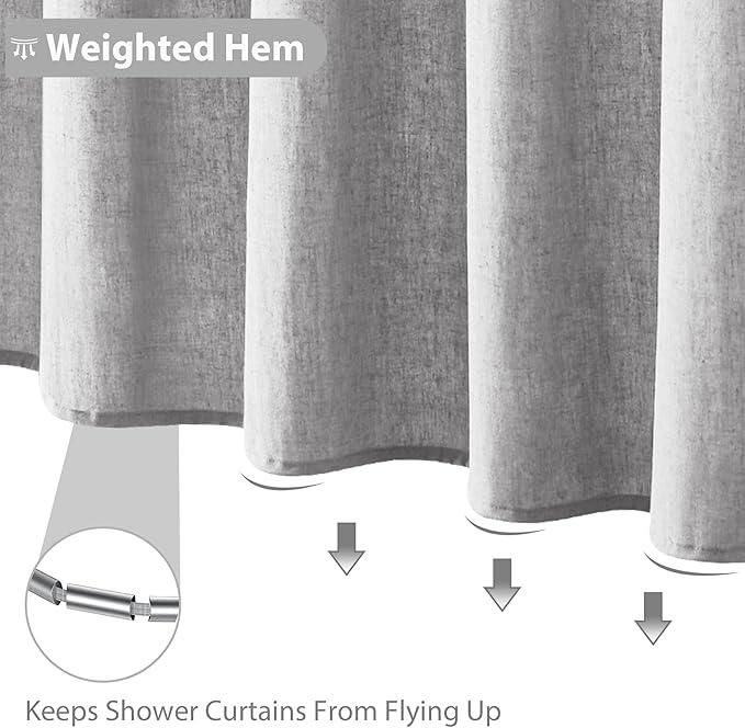 Jowels Light Grey Linen Shower Curtain, Boho Farmhouse Shower Curtain Set for Bathroom, 200GSM Luxury Weighted Water Resistant Fabric Textured Shower Curtains with 12 Metal Hooks, 72Wx72H - ModernBath