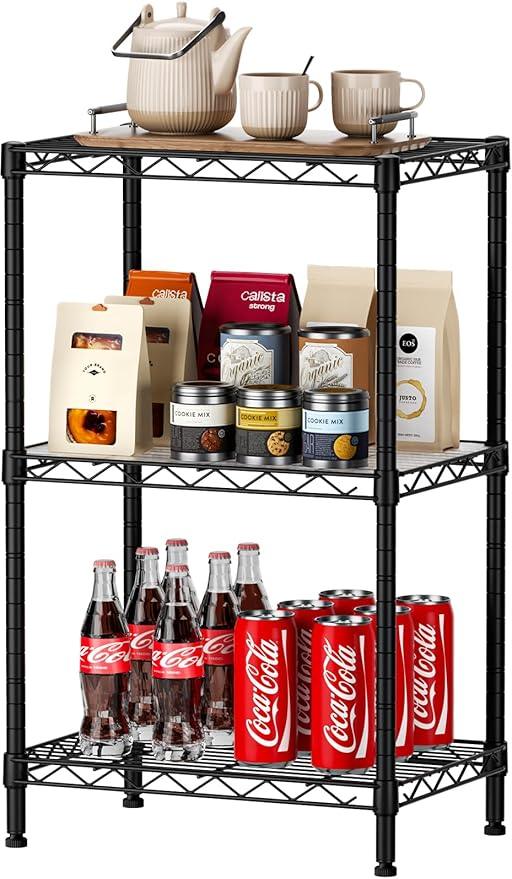SINGAYE 3 Small Shelves Storage Shelf Wire Shelving Unit Metal Shelf Adjustable Organizers Storage Shelving with Wheels for Bathroom Laundry Room Kitchen Pantry11.5”D x 17.3”W x 30”H Black - ModernBath