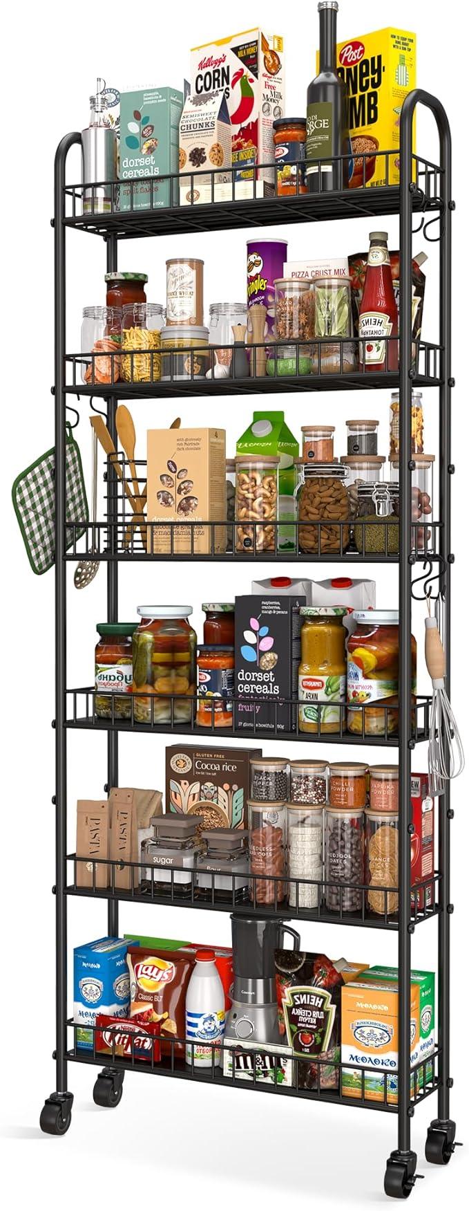 Slim Rolling Storage Cart with Wheels, Metal 6 Tier Mobile Shelving Unit Organizer Kitchen Utility Cart for Office Bathroom Kitchen Laundry Room Narrow Places (6inches) - ModernBath