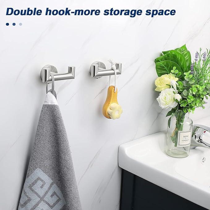 NearMoon Bathroom Double Towel Hook- SUS304 Stainless Steel Robe Towel Holder, Heavy Duty Double Coat Hook for Bathroom Livingroom Kitchen Wall Mounted (Brushed Nickel-U, 2 Pack) - ModernBath