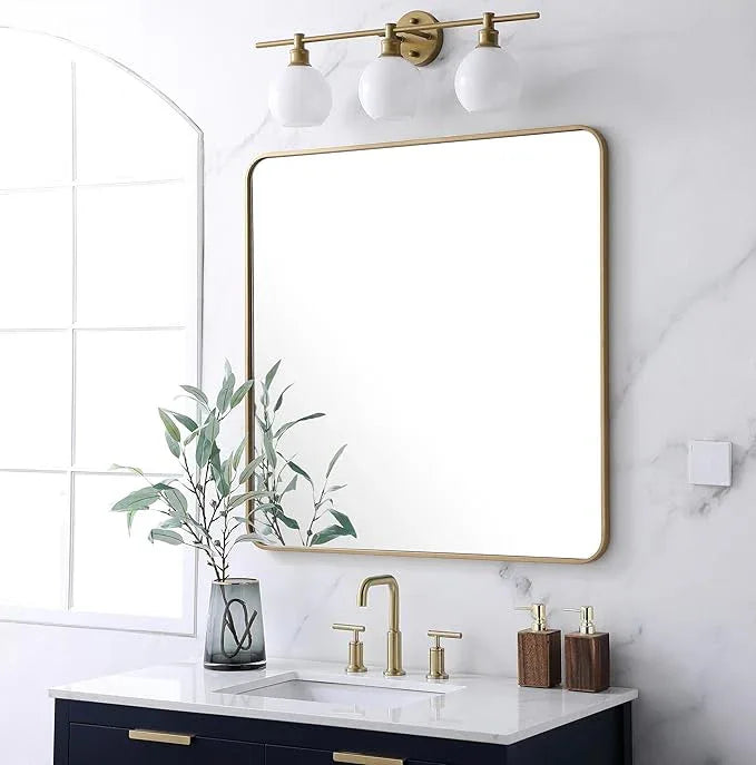 ARS Concepts Aura, Soft Corner Metal Rectangular Mirror 36X36 Inch in, Modern, Brass - ModernBath