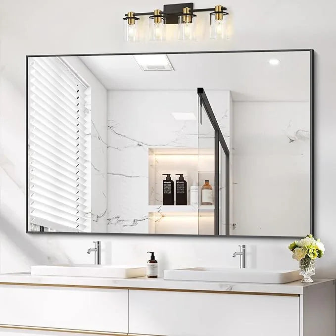 COFENY Black Bathroom Mirror, 48"X36" Rectangle Mirrors for Wall Metal Frame, Modern Vanity Wall Mirror for Bathroom Living Room, Entryway Hangs Horizontal or Vertical - ModernBath