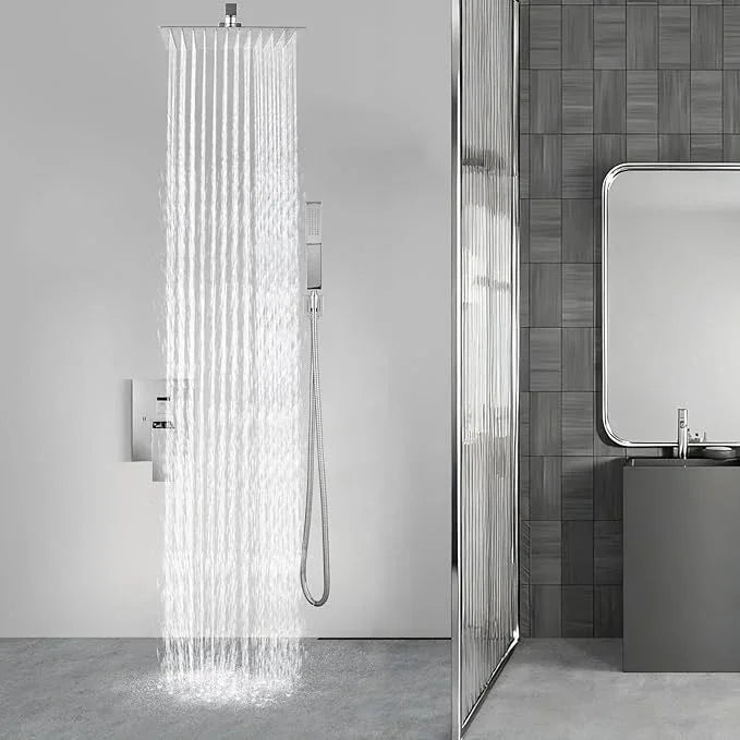 Aolemi Shower Faucet Set Rain Shower System with Handheld Spray Bathroom Shower Combo Rough-in Valve and Shower Trim Kit Included Polish Chrome 16 Inch Wall Mount Shower Head - ModernBath