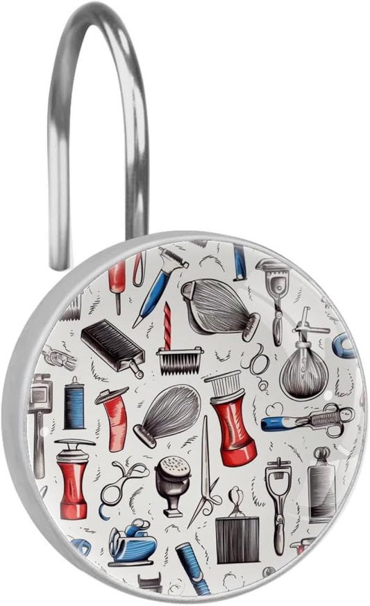 FVQL Shower Curtain Hooks Decorative, Set of 12, Barber Shop Equipment
