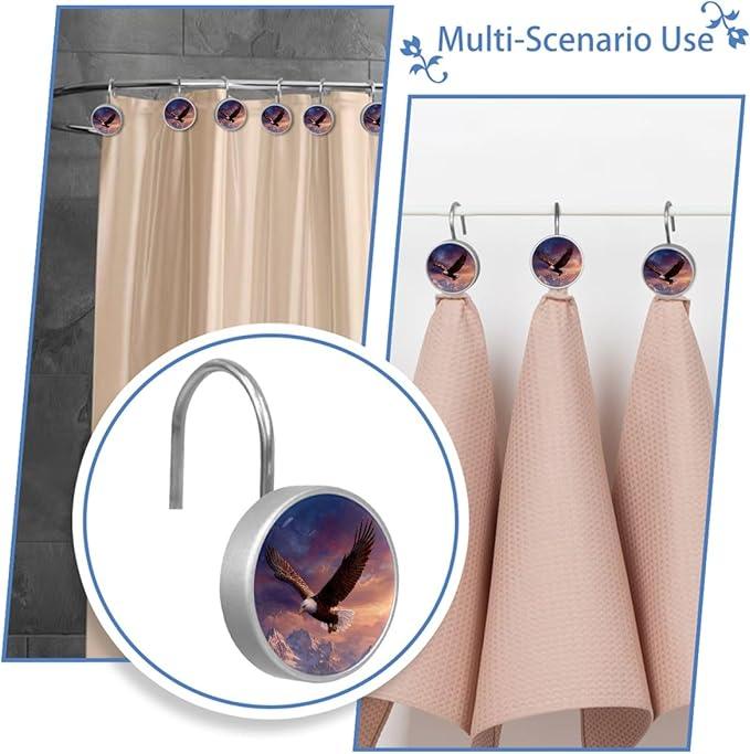 Flying Eagle Shower Curtain Hooks Rings, Stainless Steel Rust Proof Shower Curtain Hooks, Decorative Shower Hooks for Bathroom Shower Rods Curtains, Set of 12 - ModernBath