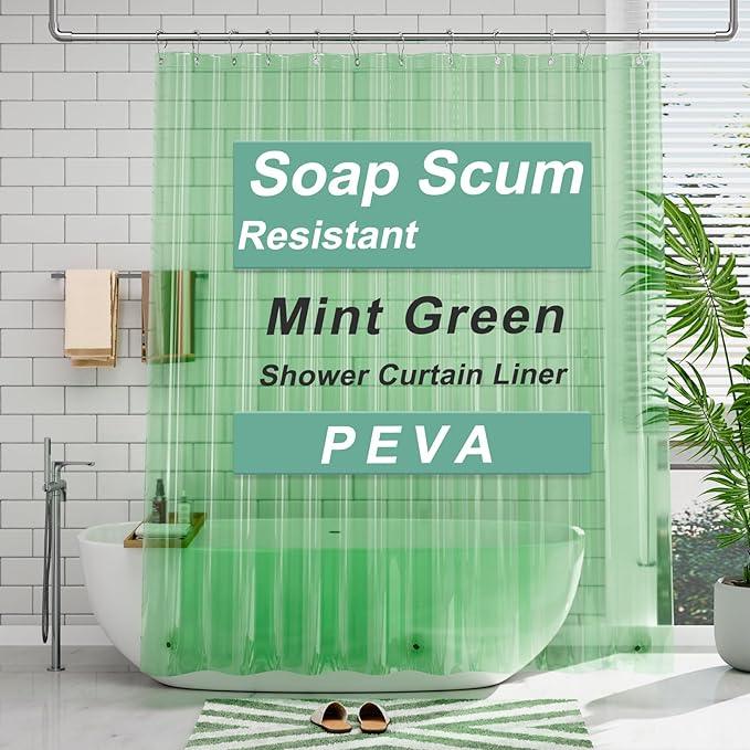 AmazerBath Shower Curtain Liner, 72x72 Transparent Mint Green Shower Liner, Lightweight Plastic Shower Curtain Liners, Waterproof Shower Liner for Bathroom with 3 Magnets and 12 Grommet Holes - ModernBath