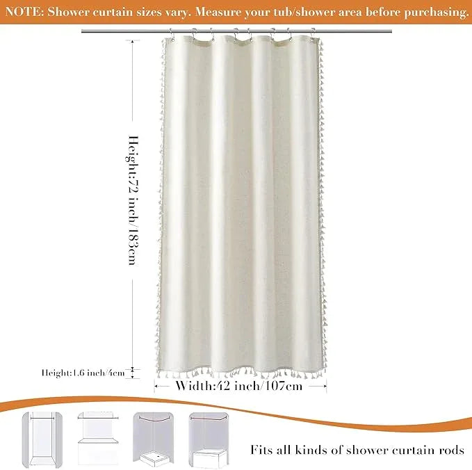 Nanspring Stall Natural Boho Linen Shower Curtain 42 Inch Chic Tassel Narrow Shower Curtain Set with Hooks Modern Bohemian Country Decorative Bath Curtain for RV Camper Bathroom 42x72, Cream - ModernBath