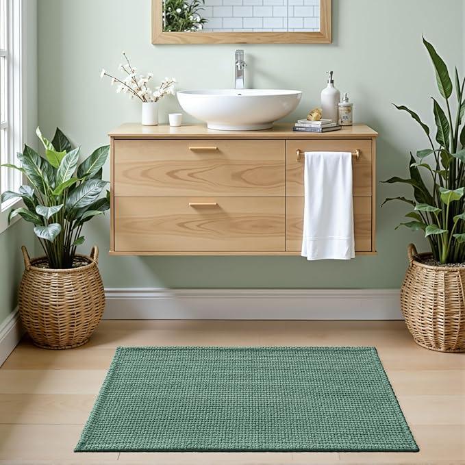 DEXI Bathroom Rugs 20x32, Non Slip Washable Bath Mat, Absorbent Chenille Bathmat, Ultra Soft Thick Carpet for Tub Shower Floor, Green - ModernBath