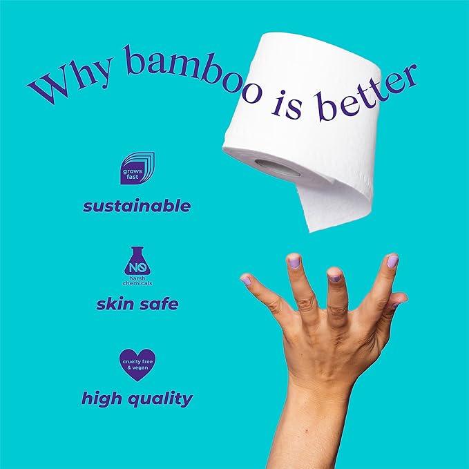 Bim Bam Boo 100% Bamboo Organic Chemical-Free Bulk Toilet Paper, Cloud-like Softness, Plant-Based Sustainable Tree-Free Bathroom Tissue, 24 Eco-Friendly Rolls, 2 Ply, 295 Sheets for RV and Camping - ModernBath