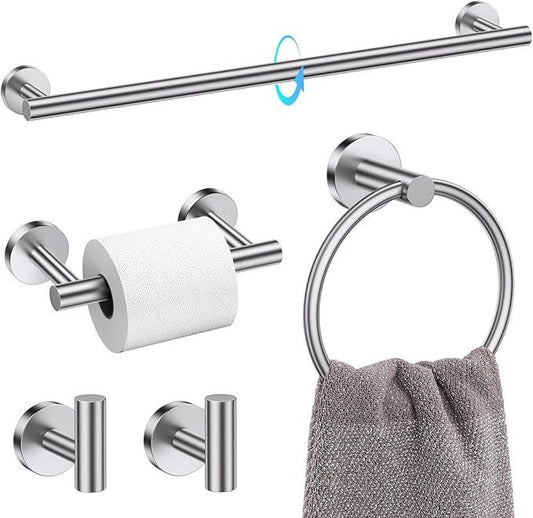 TQKAG Brushed Nickel 5 Piece Bathroom Hardware Accessories Set 23.6" SUS304 Stainless Steel Bathroom Towel Bar Holder Sets Double Post Pivoting Toilet Paper Holder Set Wall Mounted - ModernBath