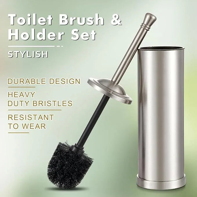 Brushed Nickel Toilet Brush and Holder Set,304 Stainless Steel Toilet Bowl Brush and Holder for Bathroom,Silver Heavy Duty Toilet Brush,Durable Scrubbing Bristles,Splash Resistant,Long Hanlde - ModernBath