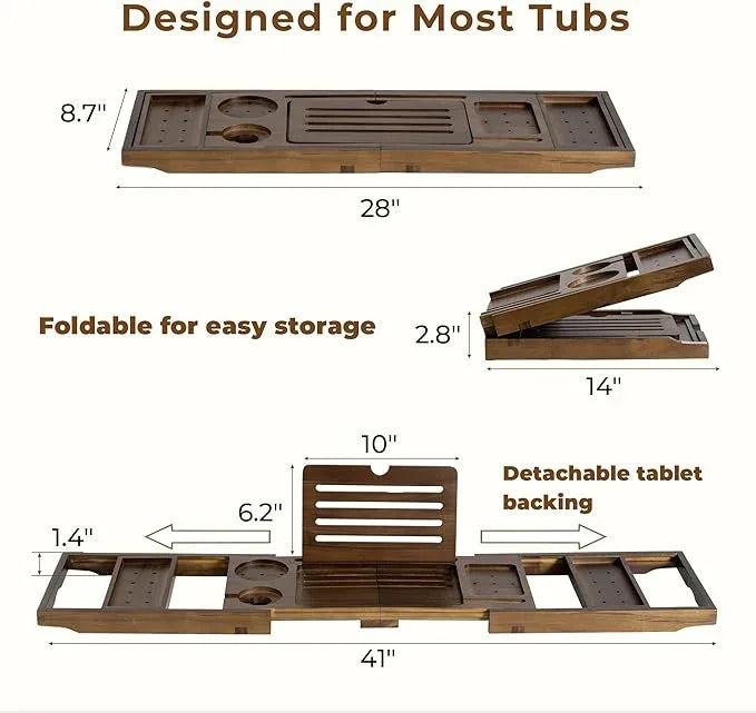 Teak Bathtub Tray, Wooden Tray Caddy for Bathtub, Luxury Bathroom Trays for Home Spa Relaxation, Teak Bathtub Caddy as Housewarming, Wedding Gifts for Women (Walnut Teak) - ModernBath