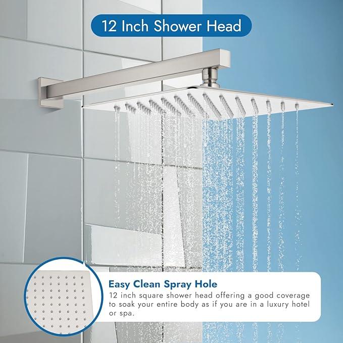 Cinwiny Shower Faucet Set,Shower Head and Handle Set with Valve,Single Handle,Wall Mount 12 Inch Showerhead for Modern Bathroom,Brushed Nickel - ModernBath