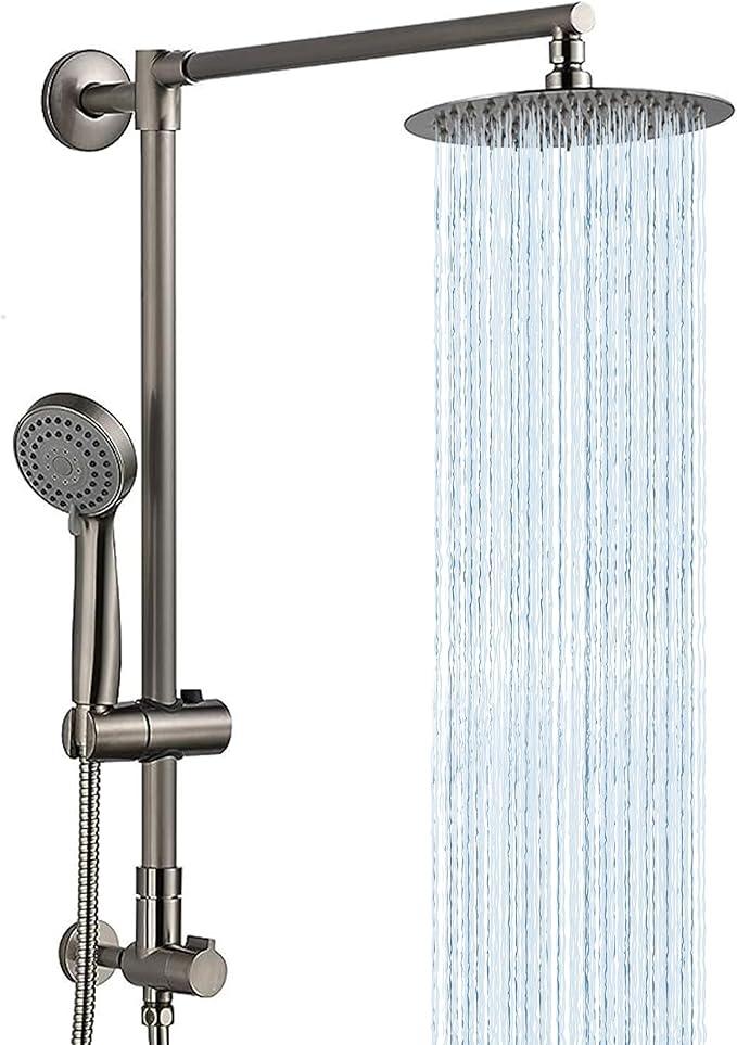 Fennocasa Polaris 1 Rain Shower System, includes 8” Rainfall Shower Head with High Pressure Handheld Combo, 3-Setting Handheld Spray, Height Adjustable Spray Holder, 60” Hose (Brushed Nickel) - ModernBath