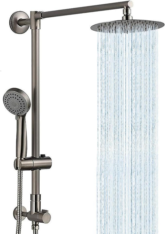 Fennocasa Polaris 1 Rain Shower System, includes 8” Rainfall Shower Head with High Pressure Handheld Combo, 3-Setting Handheld Spray, Height Adjustable Spray Holder, 60” Hose (Brushed Nickel) - ModernBath