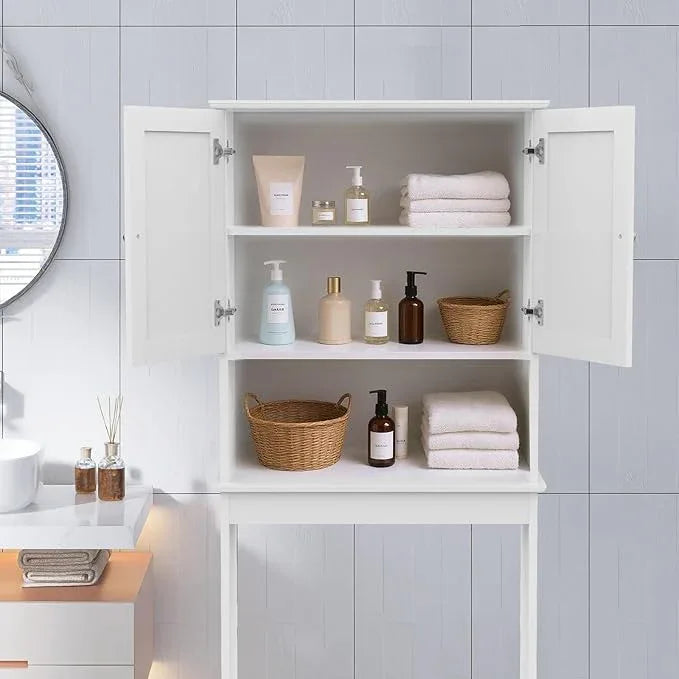 Over The Toilet Storage Cabinet, Behind Toilet Bathroom Organizer with Adjustable Shelves, Wooden Above Toilet Storage Shelf, Space Saver for Restroom, Bathroom, Laundry - ModernBath
