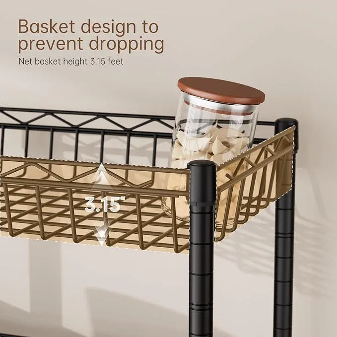 4 Tier Shelf Wire Shelving Unit Adjustable Storage Shelves Big Basket Rack Standing Units for Kitchen Closet Laundry Bathroom Organizers Metal Pantry Mesh 10" D x 16" W x 55" H Black - ModernBath