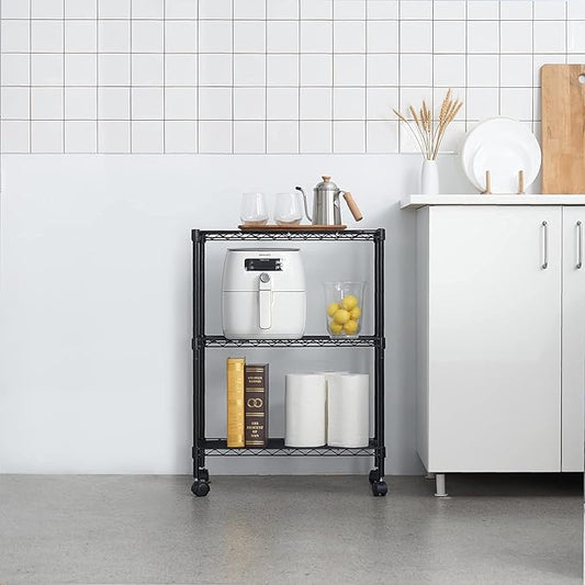 3 Tier Wire Shelving Unit Storage Rack, Metal Heavy Duty Utility Organizers, Organization Units for Metal Shelves, Pantry, Garage, Laundry Racks Durable Shelf Stand, 14"W x 24"L x 30"H, Black