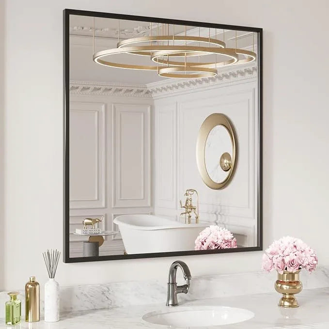LOAAO 30"X36" Black Rectangle Bathroom Mirror Wall, Matte Black Aluminum Alloy Frame, Tempered Glass, Hangs Vertically or Horizontally, Easy to Install - ModernBath