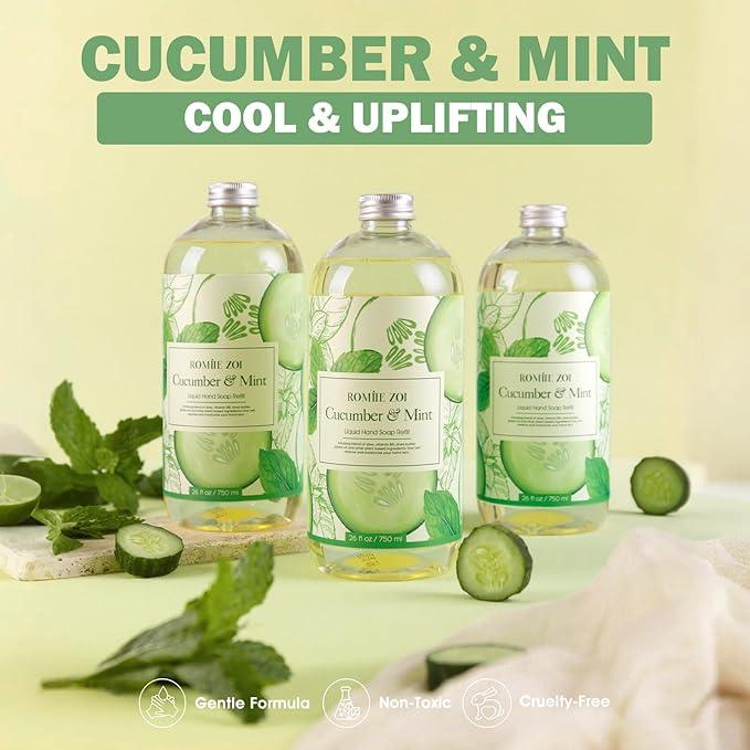 ROMIIE ZOI Liquid Hand Soap Refills Gift Set – Cucumber & Mint Scent – 3 Pack (26 Fl Oz Each) – Cruetly Free, Biodegradable, Moisturizing & Gentle Refill For Kitchen, Bathroom & Sensitive Skin - ModernBath
