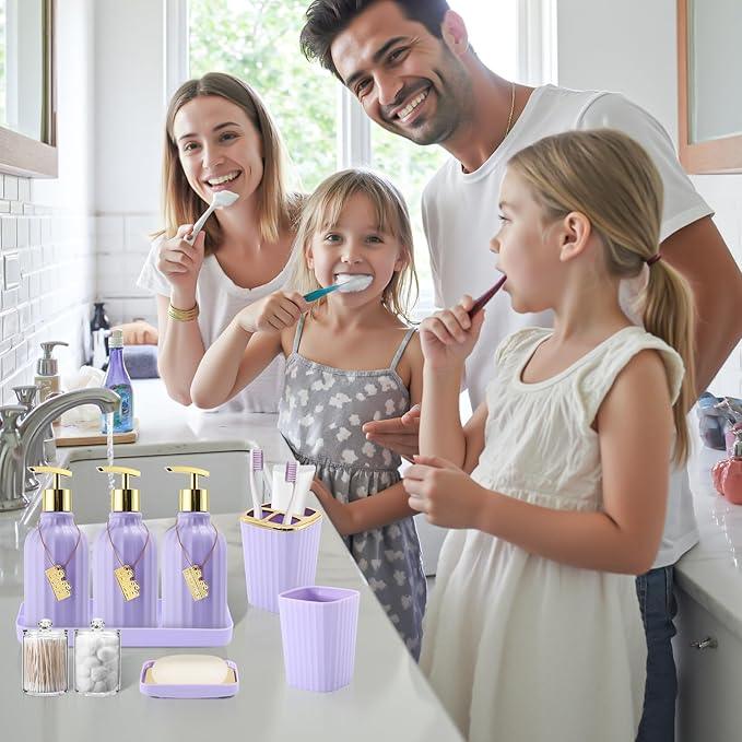 WSBArt 32PCS Bathroom Sets with Shower Curtain and Rugs-Purple Bathroom Accessories,Non Slip Bathroom Rugs Set with Toilet Lid Cover, Waterproof Shower Curtain, 3PC Soap Dispenser with Trash Can - ModernBath