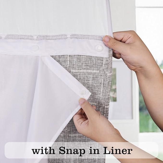 River Dream Farmhouse Khaki Shower Curtain with Snap-in Liner, No Hooks Shower Curtain Set, with Tassels for Bathroom Decor,Shower Curtain and Liner with Sheer Window 71x74 Inch - ModernBath