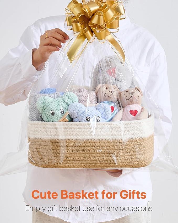 Small Woven Basket, 13.5 x 9.5 x 5 Inches, Storage Basket for Organizing, Cute Small Rope Shelf Closet Cube Storage Bins Baskets for Shelves, Dog Toy Gift Baskets Empty, 3 Pack White & Brown - ModernBath