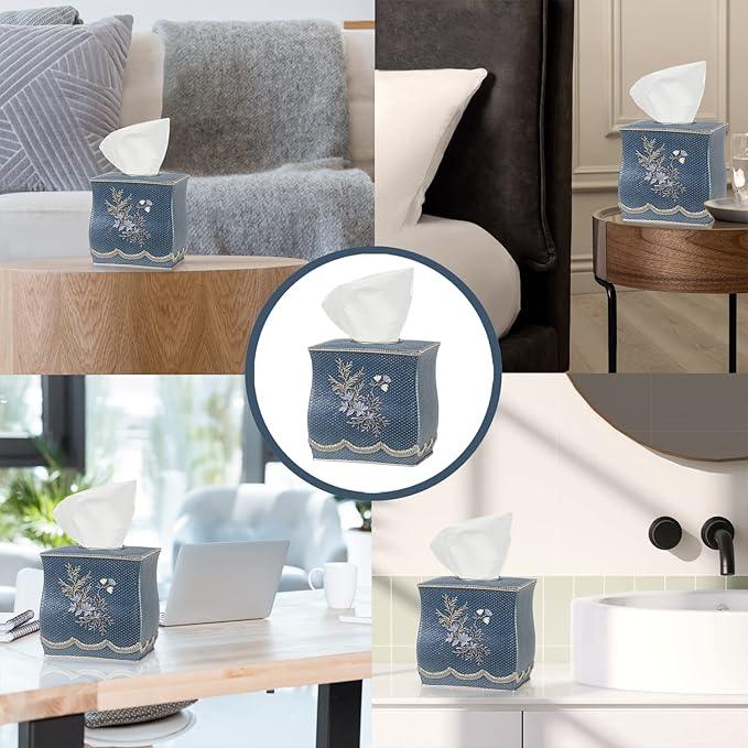 Zahari Home 2pc Capri Bathroom Decor Set Waste Basket for Bathroom & Tissue Cover Modern Classic Decor Stylish Unique Design Beautiful Royal Blue Bathroom Accessories Set - ModernBath